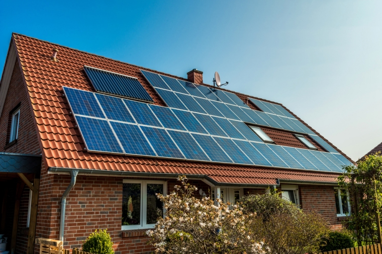 Solar panels installed on a roof in Norwich