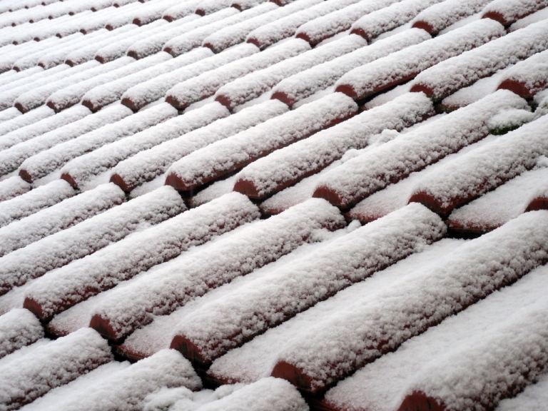 Snow on roof tiles