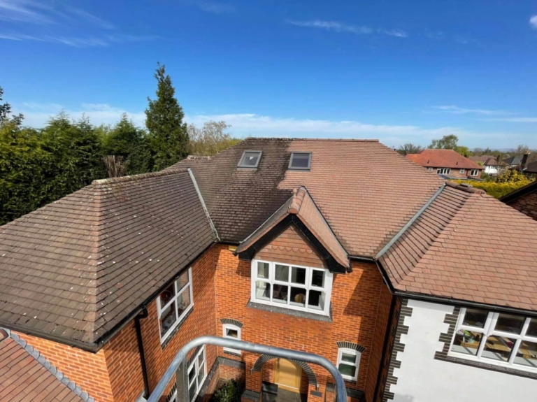 Arial shot of a roof cleaning job in Norwich.