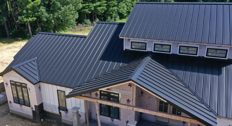 Black metal roof on a house