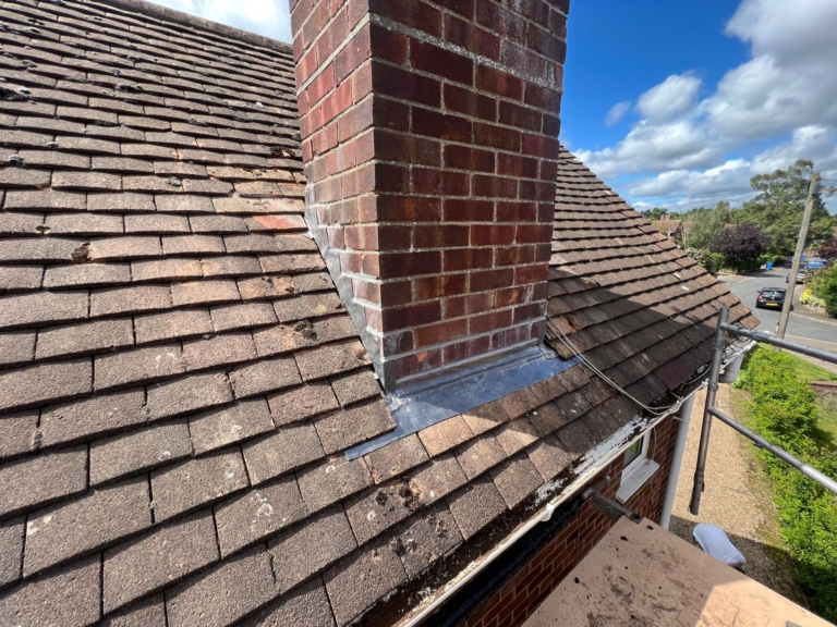 New lead flashing installed on chimney