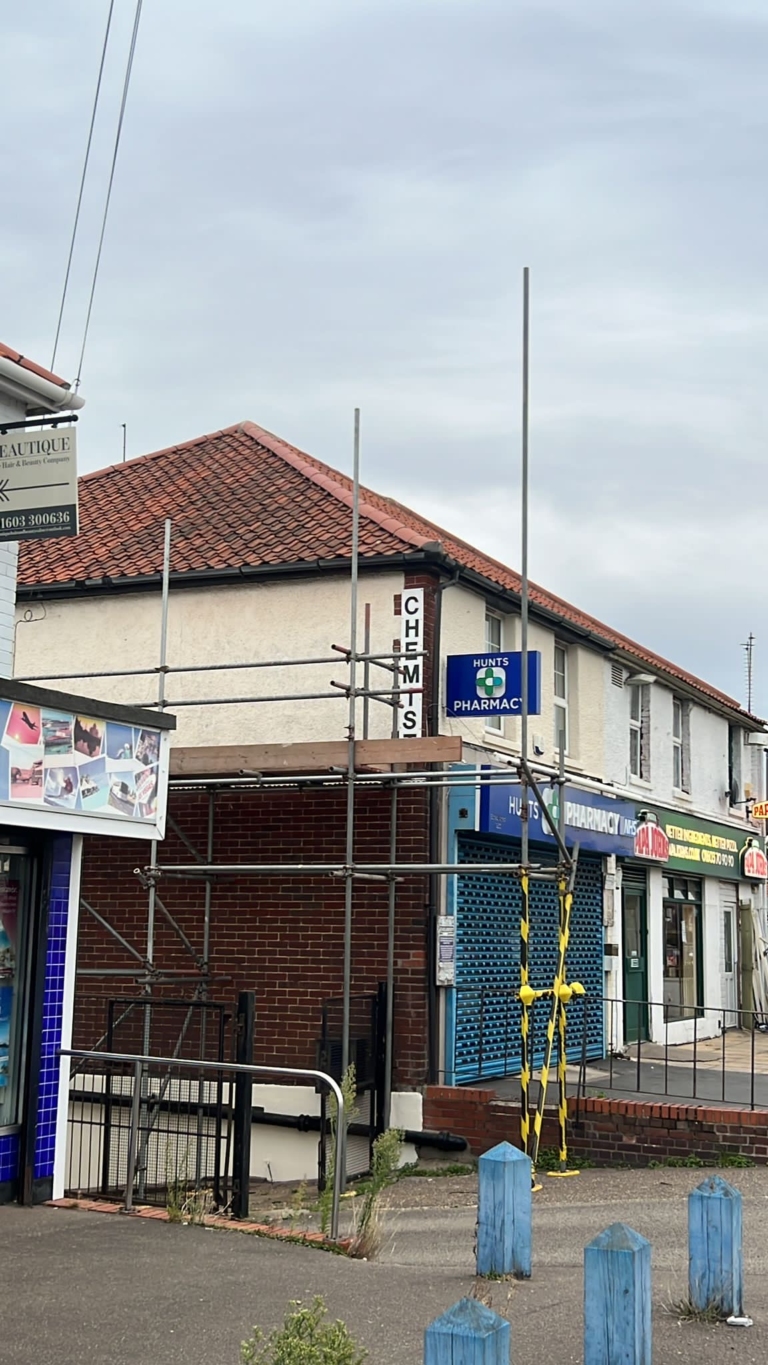 Photos of new roof and building works at Plumbstead Road, Pharmacy in Norwich